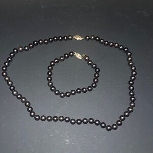 14k and black pearl necklace and bracelet set